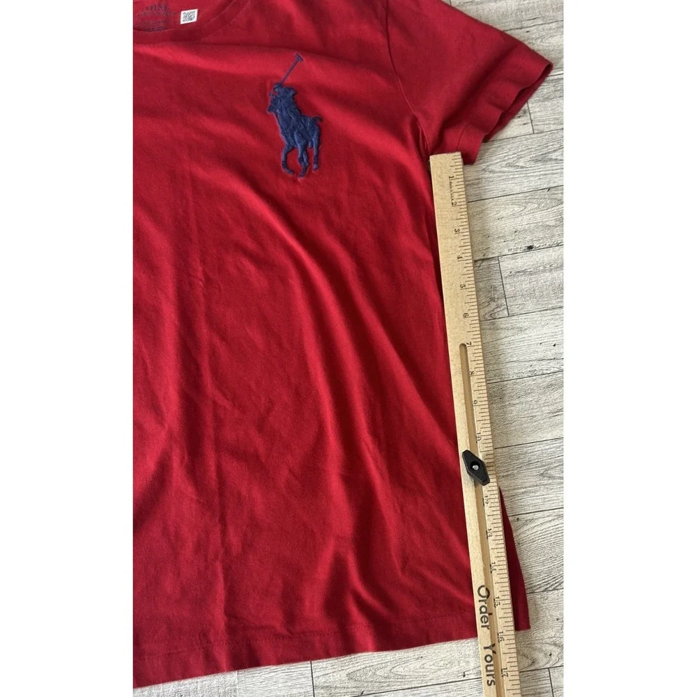 Polo Ralph Lauren Navy Blue Big Pony Number 3 Red T Shirt Mens Single Stitch SM